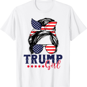 Patriotic Trump Girl Messy Bun 2024 T-Shirt